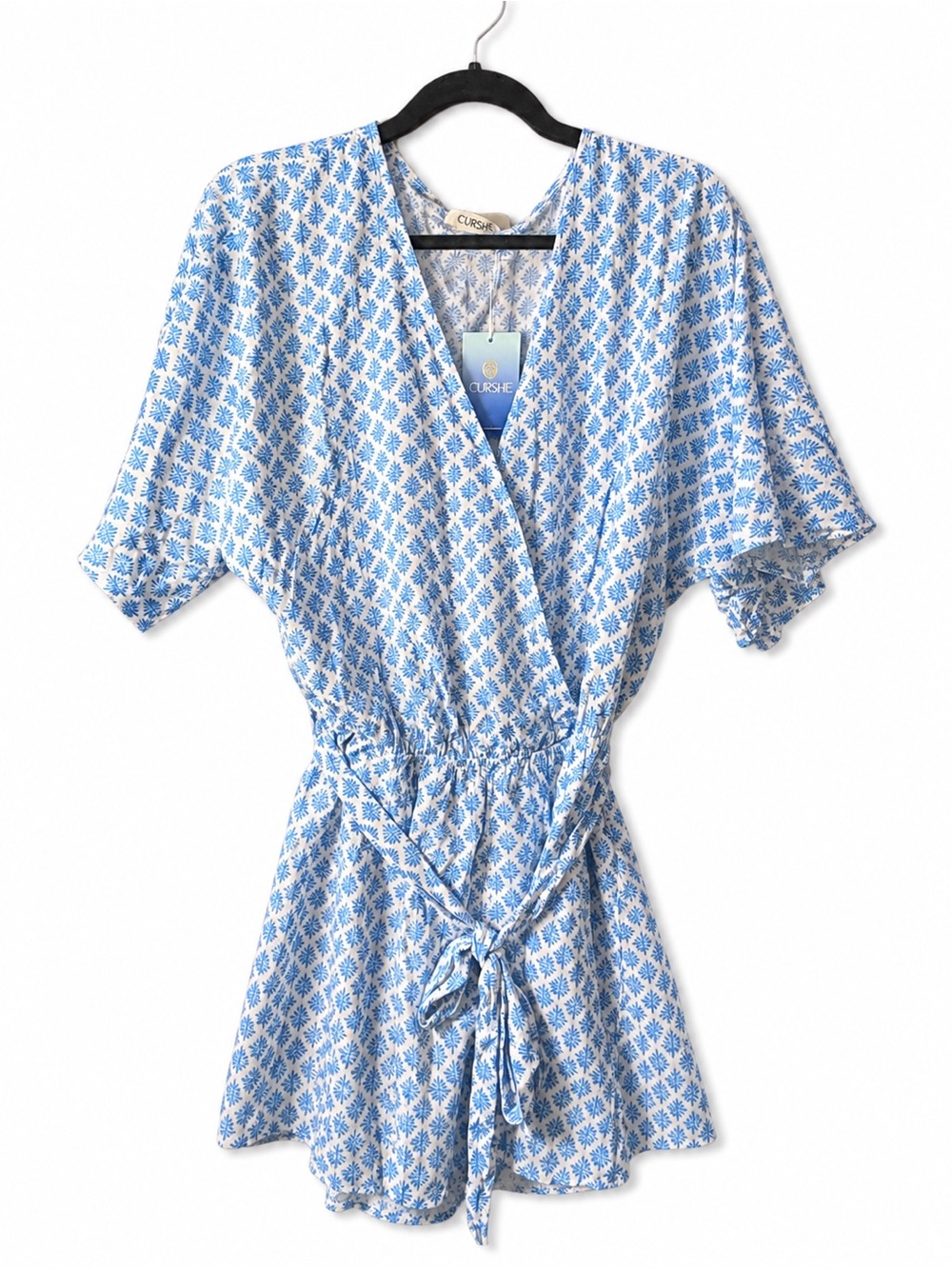 Cupshe Blue & White Printed Short Sleeve Romper - Picture 4 of 4